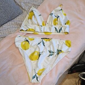 Boohoo White Bikini with Lemon Print